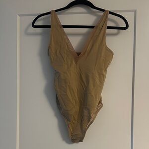 Yummie Tan V-Neck Bodysuit, Size L/XL
